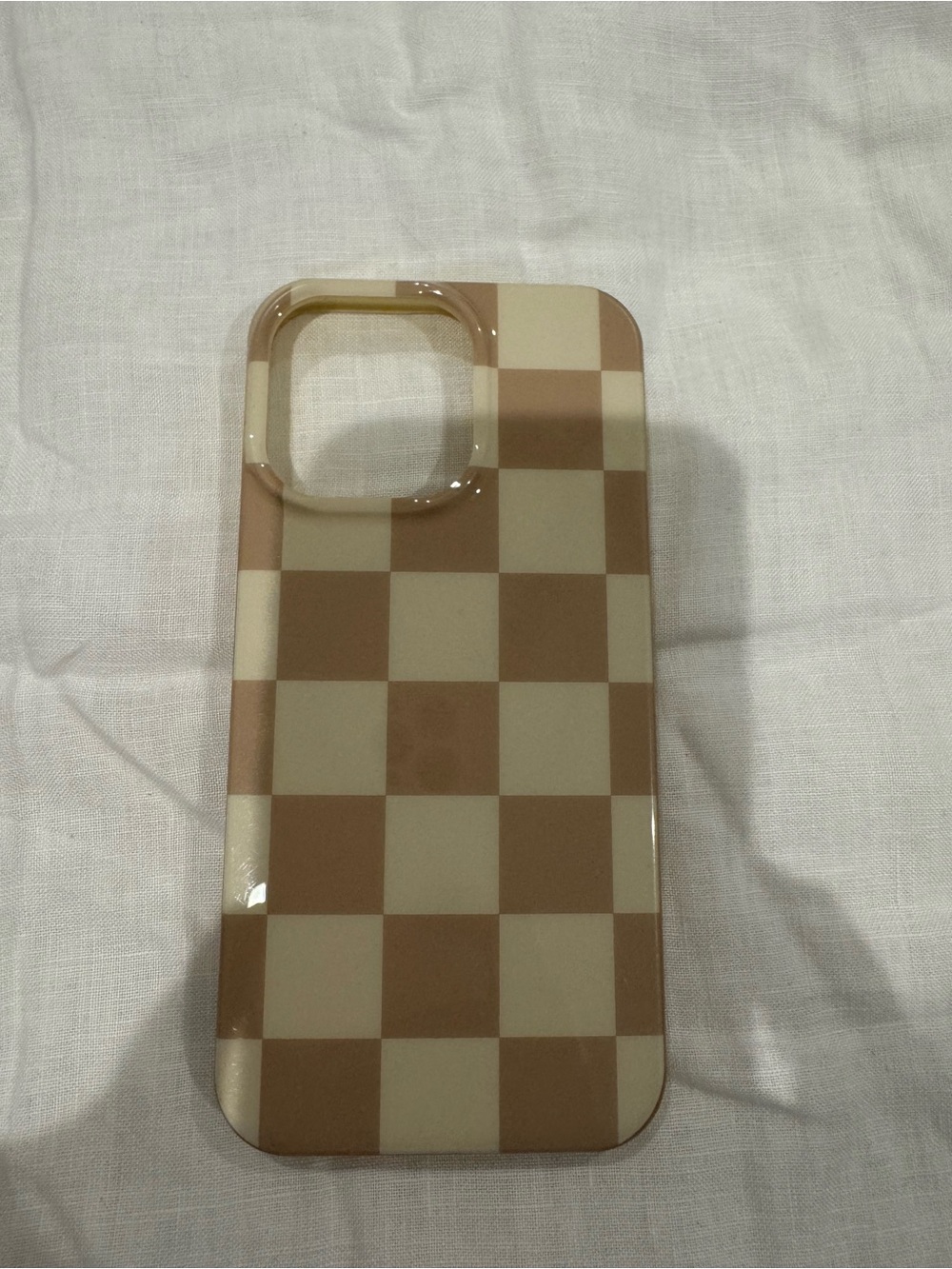 iPhone 16 pro max Phone Case with Beige & Brown Checker Pattern